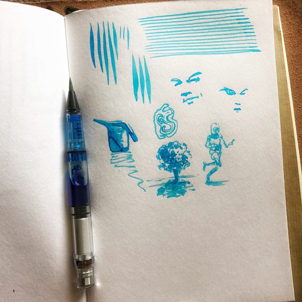 Derek Mah illustrator waterbrushes platinum ink aqua blue